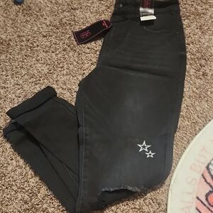 Black Jeans with Star Embroidery